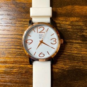 Never worn white and gold watch